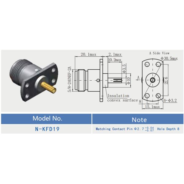 N-type Female Flange PCB Mount RF Connector Золотопокрытый / Никельнопокрытый