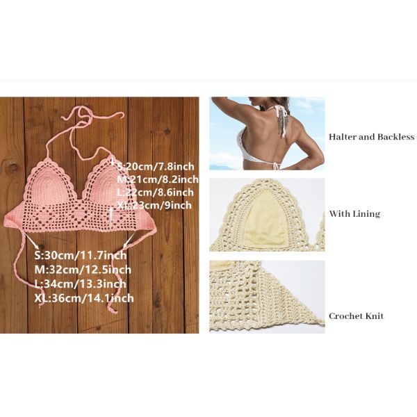 Women Summer Beach Crochet Top Bralette Knit Bra Bikini Crochet Halter Tops for Women Backless Camisole Knit Bra Tops Bralette Summer Beachwear