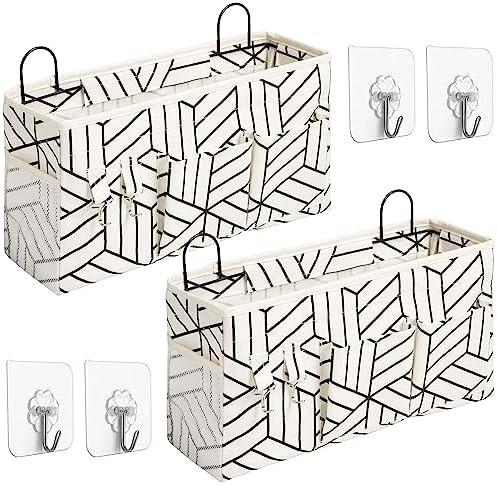 2pcs grande saco de armazenamento pendurado na parede, porta armário linho tecido bolsos organizador, à prova d'água para sala de estar quarto
