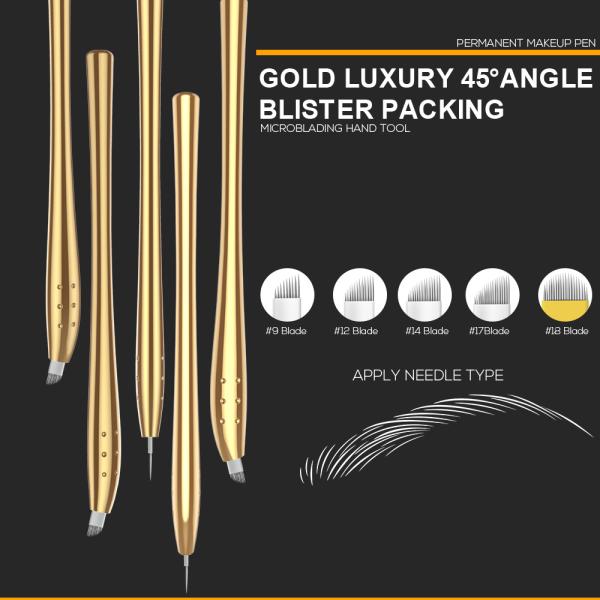 0.2mm Needle Manual Tattoo Pen , EO Gas Sterilized Golden Microblading Pen