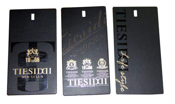 Men's Clothing Hang Tags 4.8cm x 9.2cm Chocolate Brown Gold Foil Round Corners