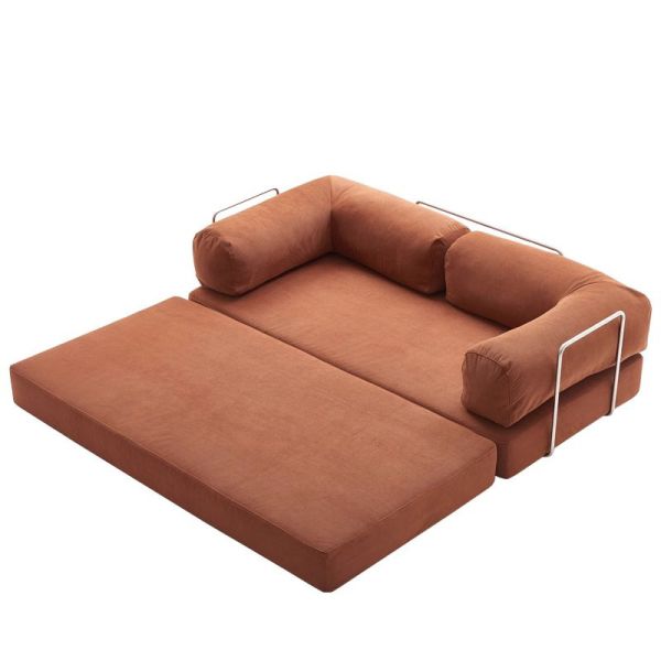 Modern Compression Sofa Set Fully Removable Fabric Sponge Filled Straight Legs Stainless Steel School Living Room Sofa Bed