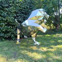 Jardin de paysage miroir d'animal en acier inoxydable grande sculpture de lion en plein air poli