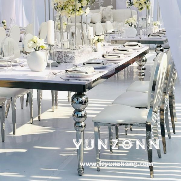 Luxury MDF 12-Seater Gold Metal Rectangle Banquet Dining Table for Hotels Elegant Center Table