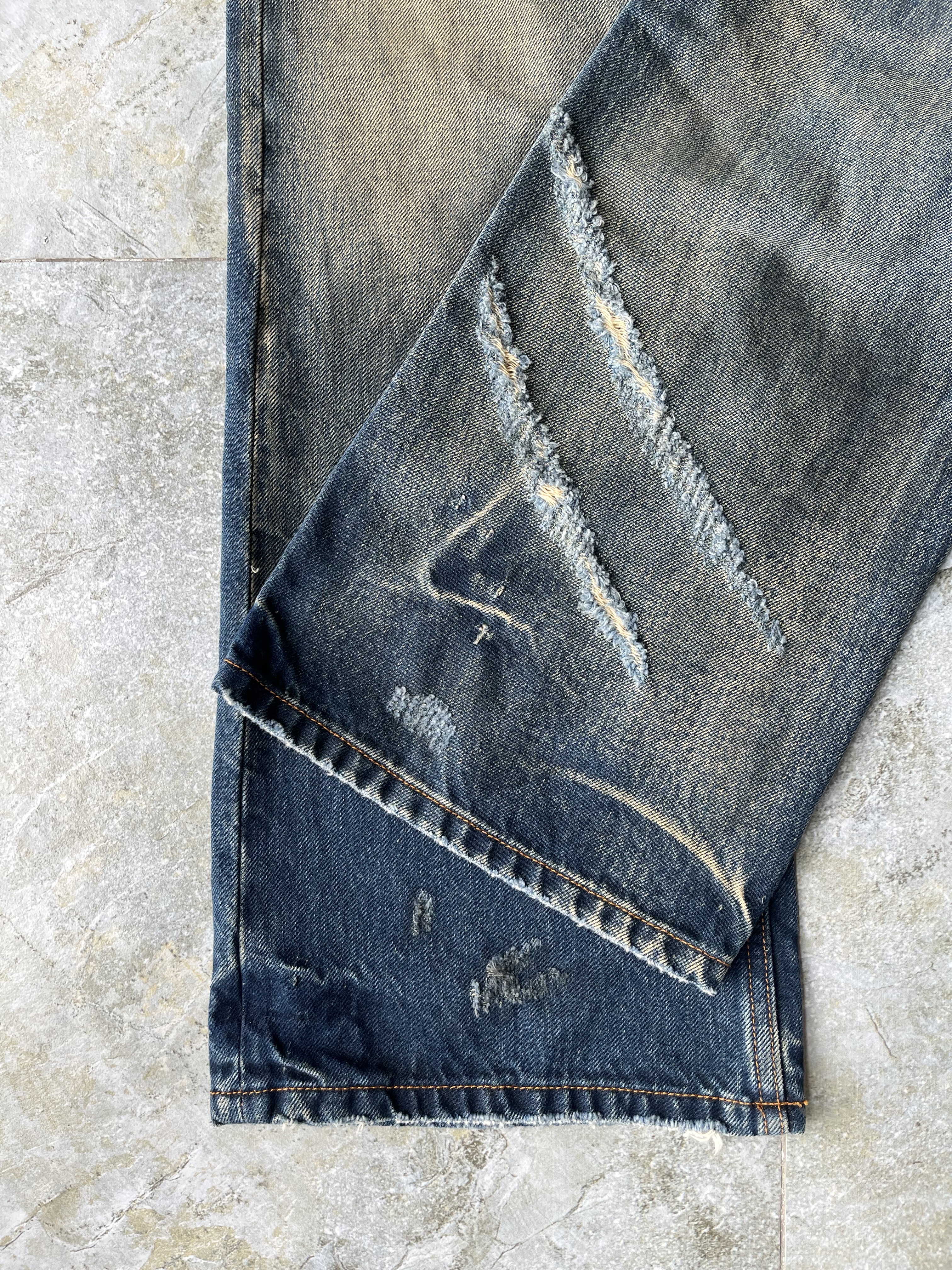 Sandblast Men's Jeans Flare Bootcut Distressed Denim Jeans Frayed Rip