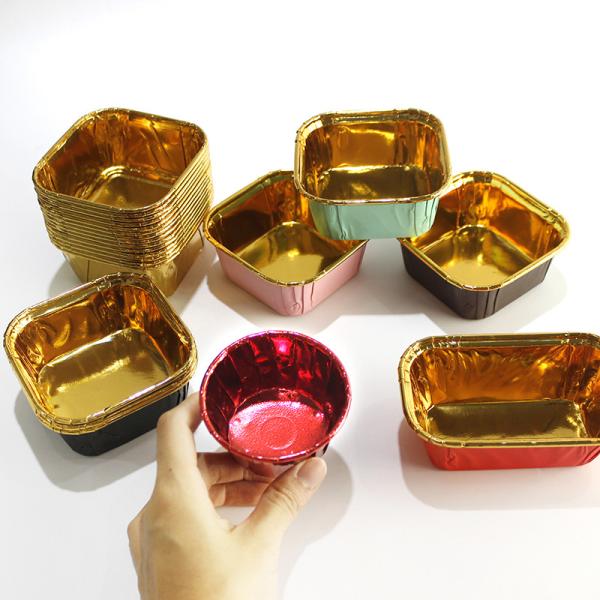Metallic Foil Cupcake Liners Golden Aluminum Bakery Packaging Disposable Box