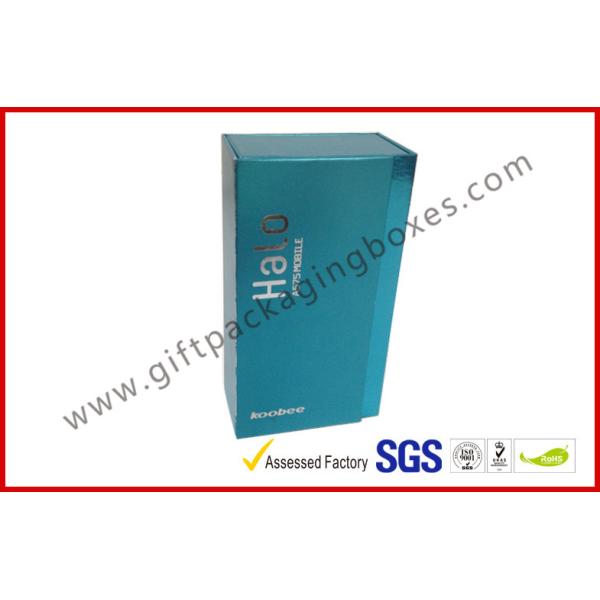 Fashionable Magnetic Mobile Boxes , Foil Blue Gift Electronics Packaging