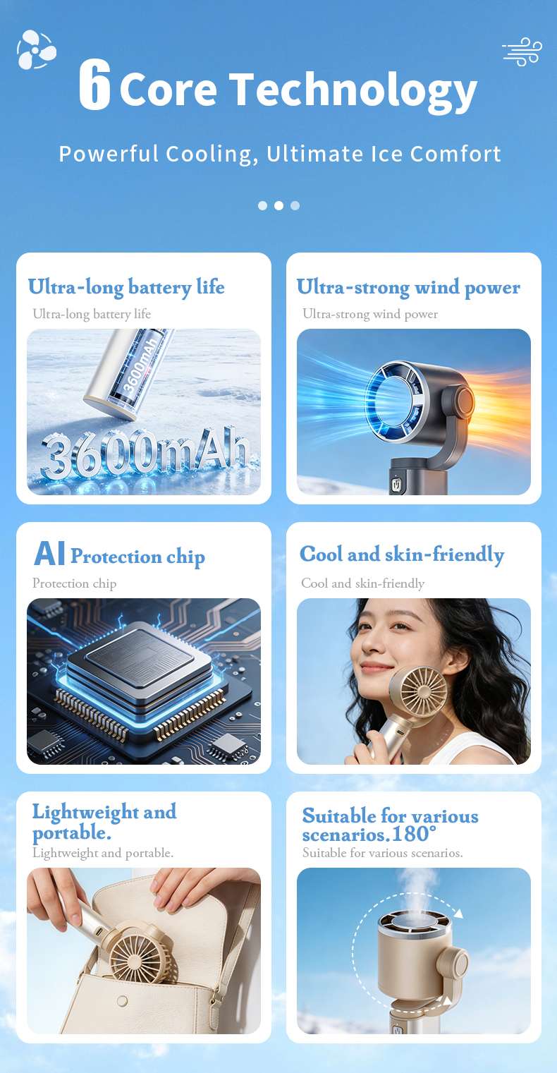 Factory Wholesale Custom Gimbal Handheld Fan Aluminum Alloy Body 180° Rotatable Gimbal Head Semiconductor Ice Cooling Fan