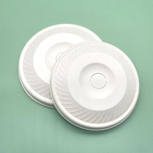 90mm Cold hot Flat Disposable Biodegradable Sugarcane Bagasse Cup Lids white or natural