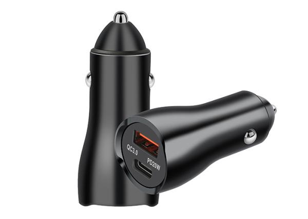 Black grey Dual Ports PD QC3.0 18W Fast Car Charger Aluminum Alloy