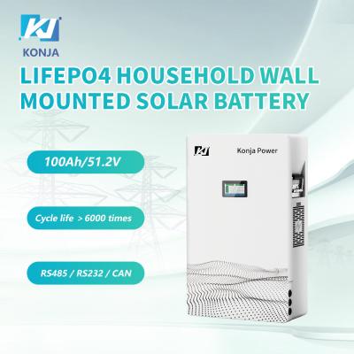 KonJa Deep Cycle Célula de bateria de alta qualidade 51.2v 100Ah 5.12kWh LiFePO4 Bateria solar montada na parede