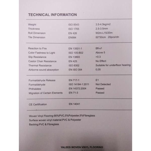 Non Slip Woven Vinyl Flooring , PVC Vinyl Flooring Wear Resistant