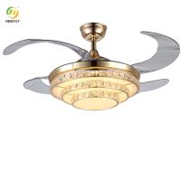 Lumière de fan de LED Crystal And Metal Gold Ceiling avec les 4 lames à télécommande 72W 42 pouces