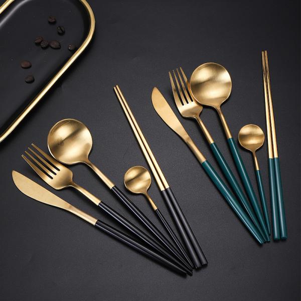 SS304 Black Gold Kitchen Flatware Sets Stainless Steel 6 Piece Silverware Set