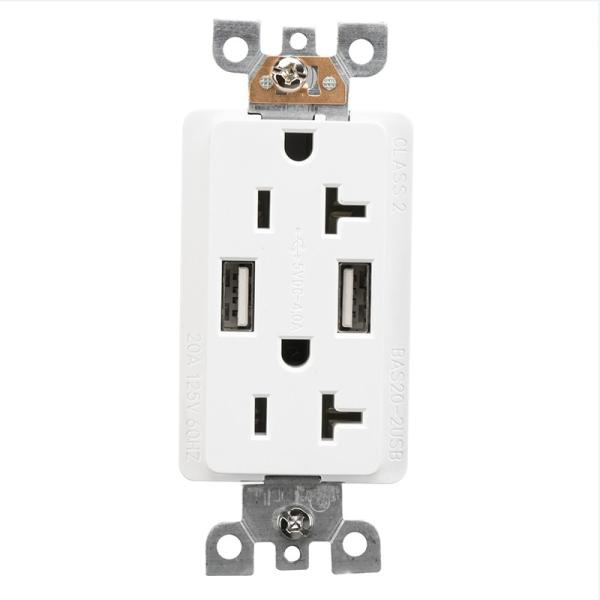 PC ABS Material USB Wall Outlet Tamper Resistant Dual USB Wall Socket