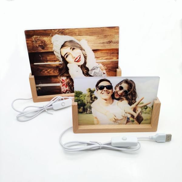U Shaped Acrylic Sublimation Led Photo Frame With Wooden Base Photo Printing Picture Frame Blanks