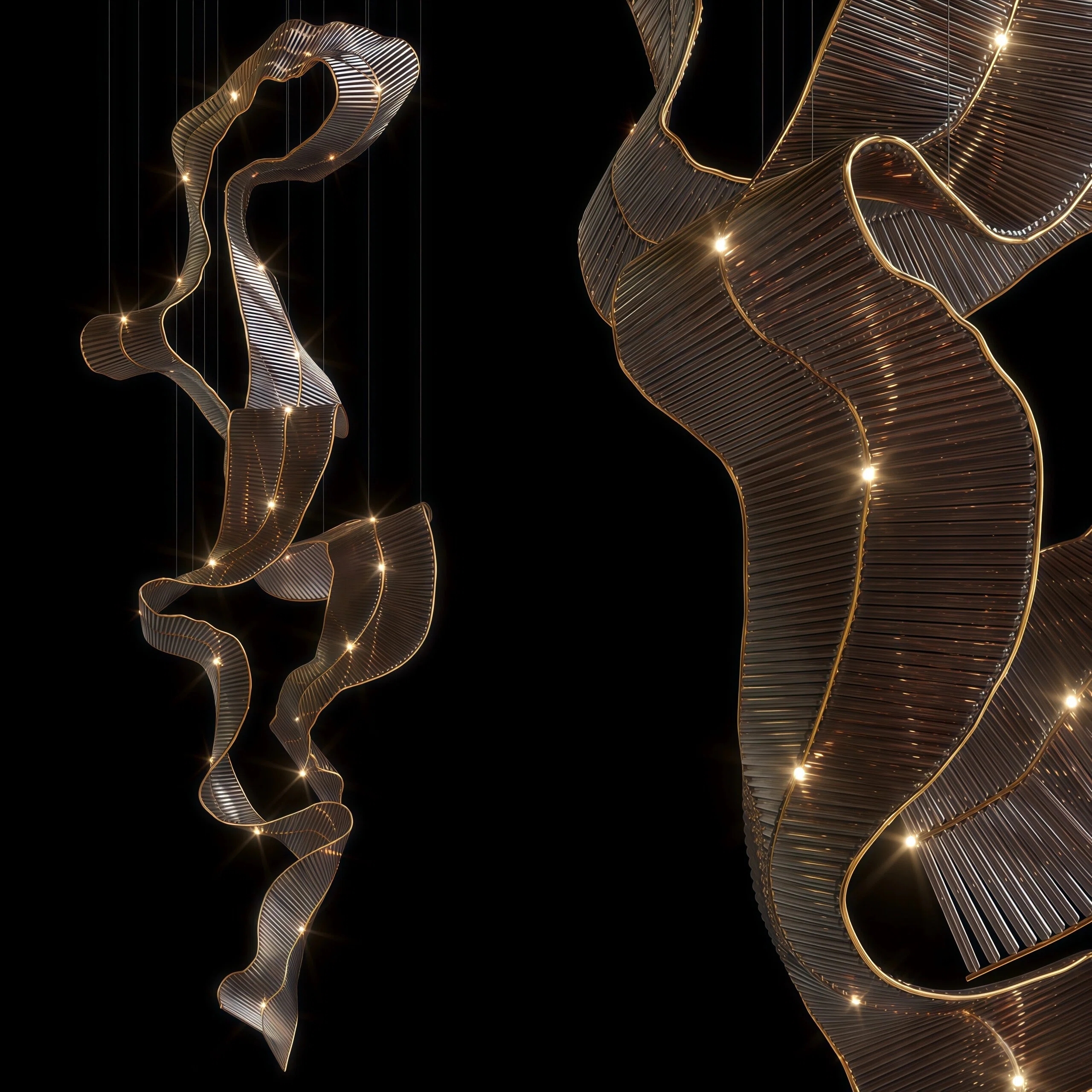 JYLIGHTING Modern Abstract Ribbon Crystal & Glass Art Chandelier, Wavy Floating Sculpture Pendant Light for Villa Lobby & High-End Hotel Reception Area