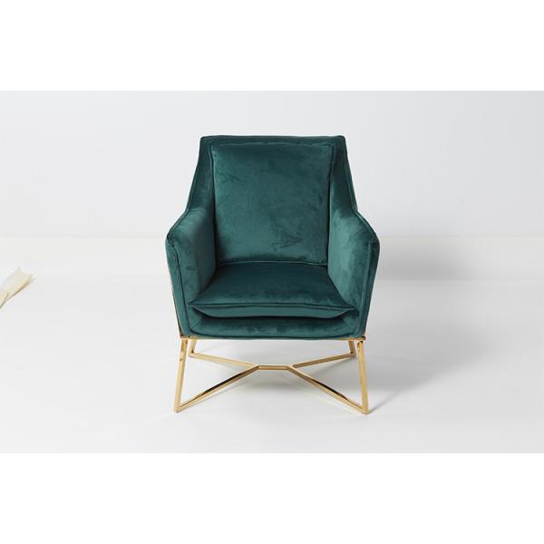 Navy Green Velvet Golden Stainless Steel Single Modern Leisure Chair With Button