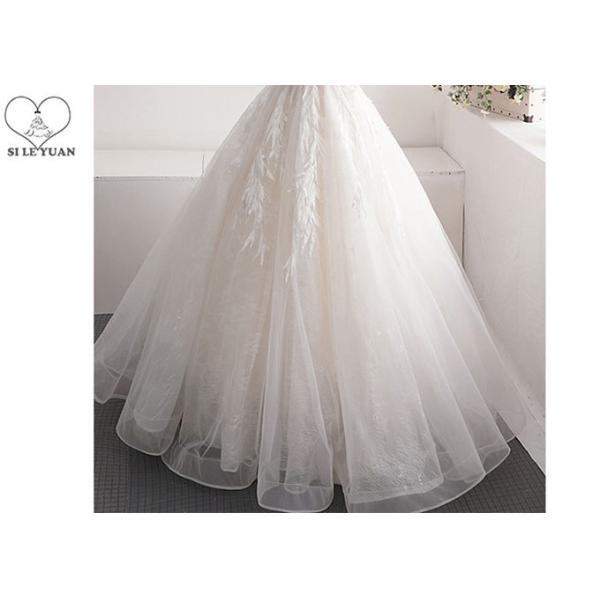 Half Sleeve Lace Ball Gown Wedding Dress Off White Beading V - Neck Back Bandage Floor Length Dress