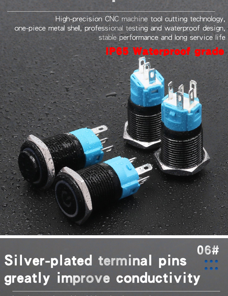 16mm Oxidized Black Shell Metal Push Button Switch Latching/Momentary 1NO1NC With LED Lights 5Pins High/Flat Head Red Green