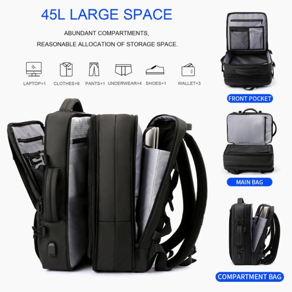 Обратимый течебезопасный рюкзак дела случайный расширяемый с портом USB