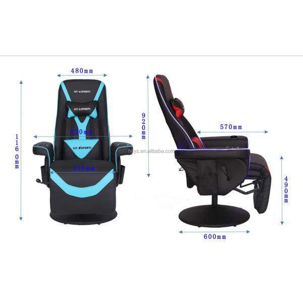 Luxury Black/Blue Racing Style Gaming Sofa with Cup Holder LED Lighting and Footrest