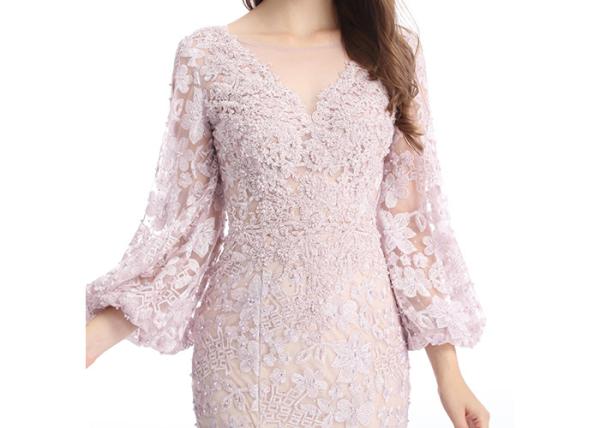 Pink Mermaid Lace European Style Evening Dresses Sexy Flattering With Back Zipper