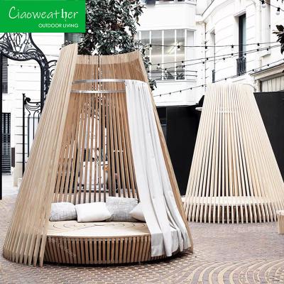 NO Folded Modern Design Style All Weather Tapered Round Outdoor Daybed With Canopy for Garden Park Resort Hotel Furniture
