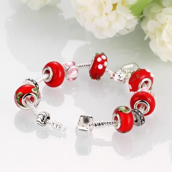 SJ Cute Vogue Heart Jewelry Glaze Bead Red Petal Ethnic Style Magnet Buckle Cubic Zirconia Women Charm Bead Bracelet for
