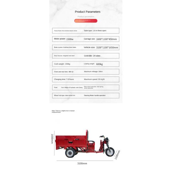 Solar Panel Electric Tricycle Adults with Max Speed 25-35km/h and 48v/60v-20A Battery