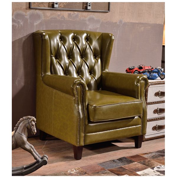 Nidea #8816 Luxury Leisure Antique Armchair Chesterfield Vintage Tan Leather Buttons Tufted Wingback Chair for  Lounge