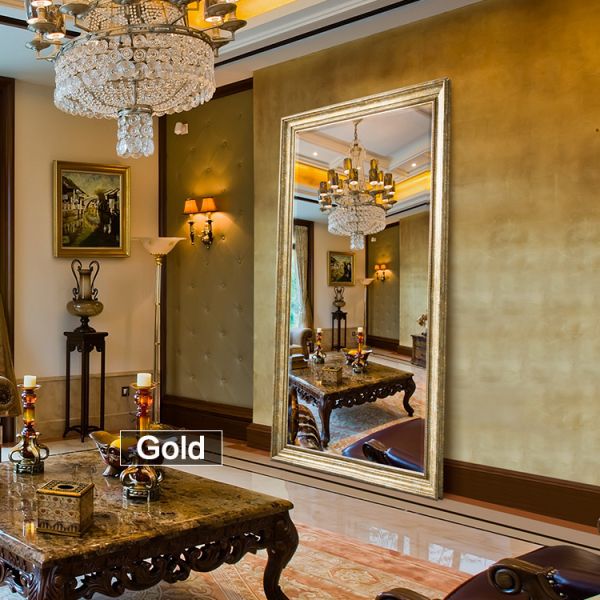 Luxury Golden PS Frame Baroque Style Floor Mirror Full Length For Entryway