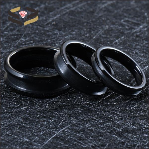 Anillos de cerámica para bodas negros para hombre y mujer, 4 mm, 6 mm y 8 mm, con incrustación personalizable