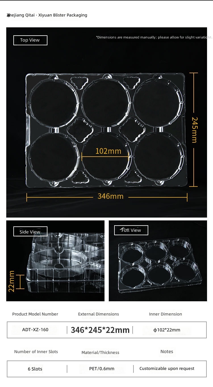 6-cell Rectangular Transparent PET Anti-static Tray Automotive Parts Blister Packaging