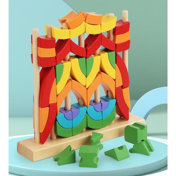 Eco Amigável Lavável Amigável Brinquedos Montessori Puzzles Educação Anéis de Arco-íris de madeira