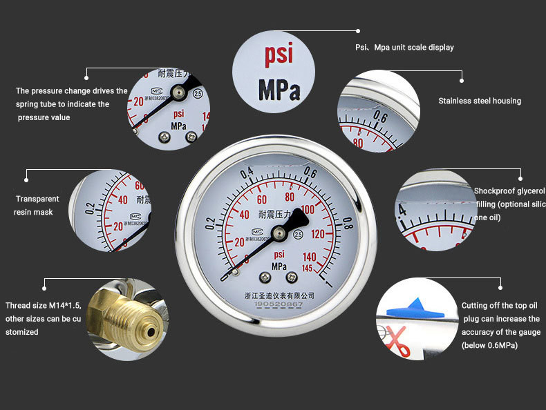 2.5 MAIRUIKESI -30inHg 60mm Bourdon Tube back with U-clamp gas/liquid /water vacuum pressure gauges manometer