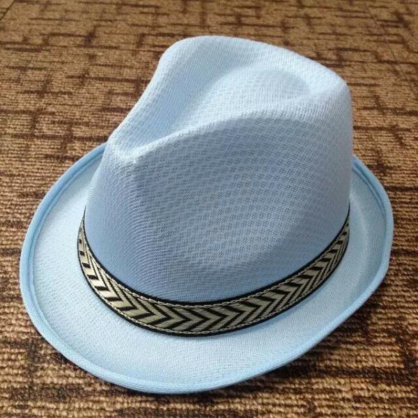Straw Fedora Short Broad Brimmed Hat Poly String Sweatband / Leather Belt Available