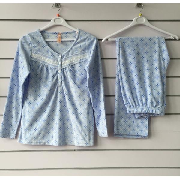 Super Comfortable V-neck Women's Winter Pajamas with Long Sleeve in Full Print Fleece