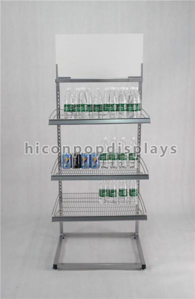 Freestanding Powdered Silver Water Bottle Display Stand In 3 Tier For Purified Water