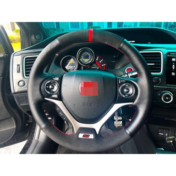 Black Suede Leather Steering Wheel Cover for Honda Civic Si 9 9th Gen 2012 2013 2014 2015