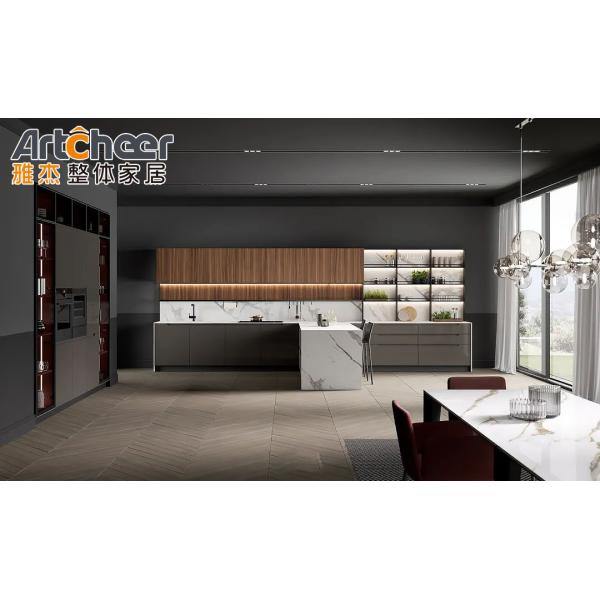 Современная кухонная мебель Серая меламинная L-образная шкатулка с шкафчиком