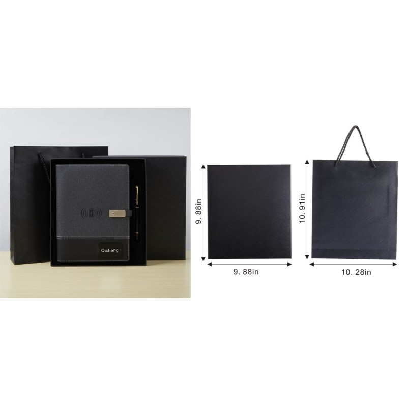 8000mAh Wireless Power Bank Notebook Leather Loose Leaf Binder with LED Light