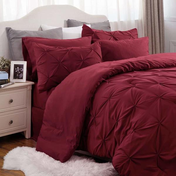 Queen Size Solid Pinch Pleat Pintuck 3 peças Set de cobertura de cobertor com bordados de diamante