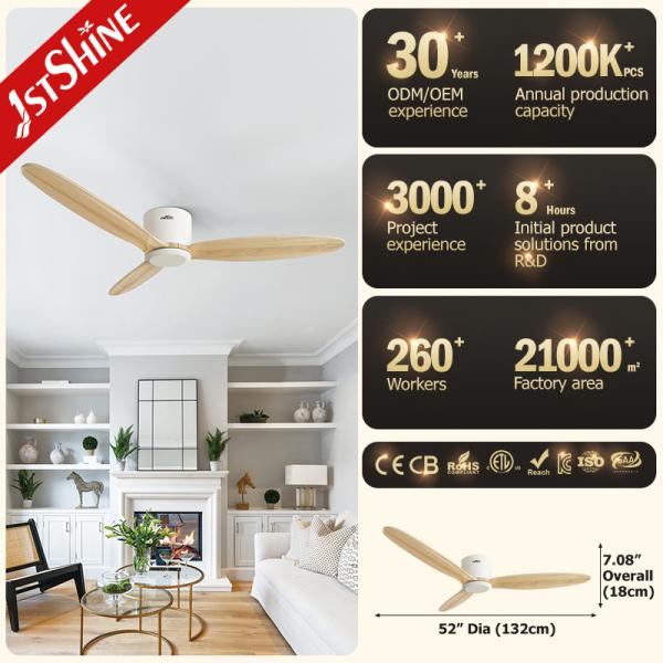 ROHS Madeira Sólida 52 polegadas Smart App Control Wifi Ventilador de teto 220V Com motor DC