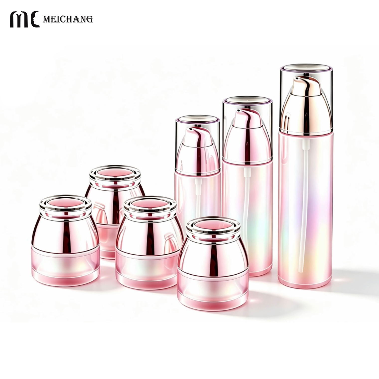 30g/50g/40ml/80ml/100ml Luxury Vacuum Metallized Light-Barrier Glass Skincare Packaging Set with Lotion Pump Bottle & Cream Jar (MC-328)