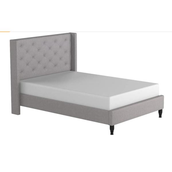 Modern Plywood Upholstered Storage Platform Bed Full / Queen / King Size Grey Linen Fabric