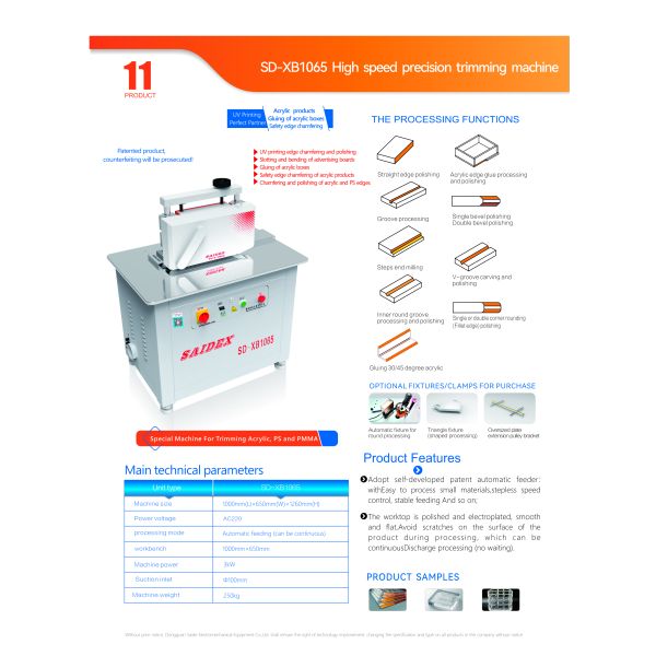 Automatic Feeding PMMA PS Plastic Edge Chamfering Trimming Machine