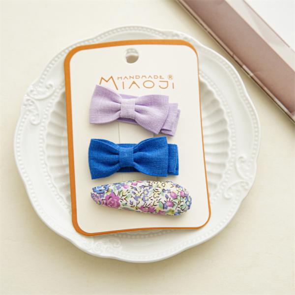 Floral solid color girls kids accessories fabric bow hairpin cute embroidery flower hairpin color 3 sets