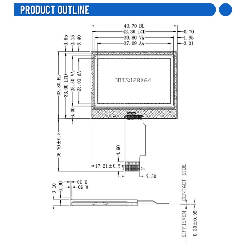 COG12864-18 Gray Film 14 PIN Fstn Material COG Matrix LCD Screen ST7567A Lightweight And Compact