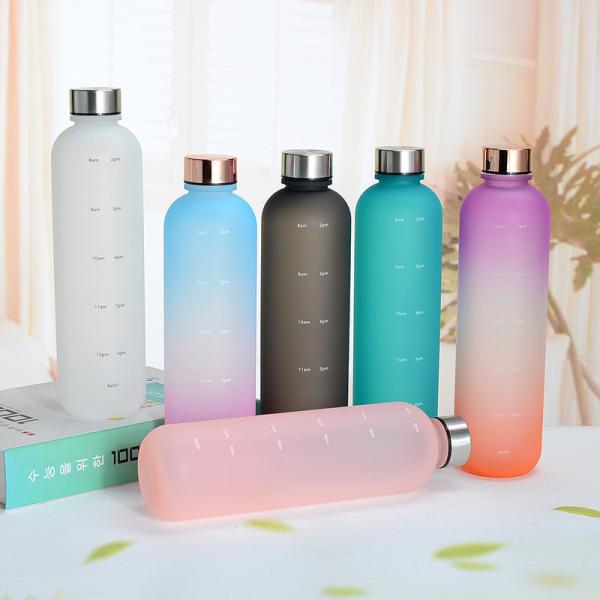 Stylish Gradient Outdoor Large Capacity Sports Frosted Plastic Water Bottle 1 Litre 1000ml Drink Bottle Bpa Free Safe With Copper Lid